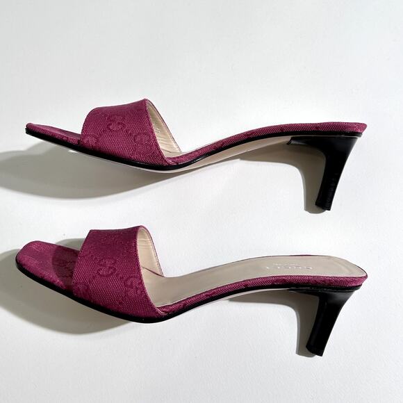 Gucci Vintage 1990s Monogram GG Logo Canvas Mule Slide heels in Plum Pink - Picture 3 of 12